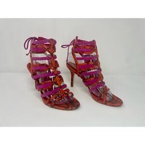 Bryan Atwood Elisa Orange Python and Pink Suede Gladiator Heel. US 8/EU 38.5